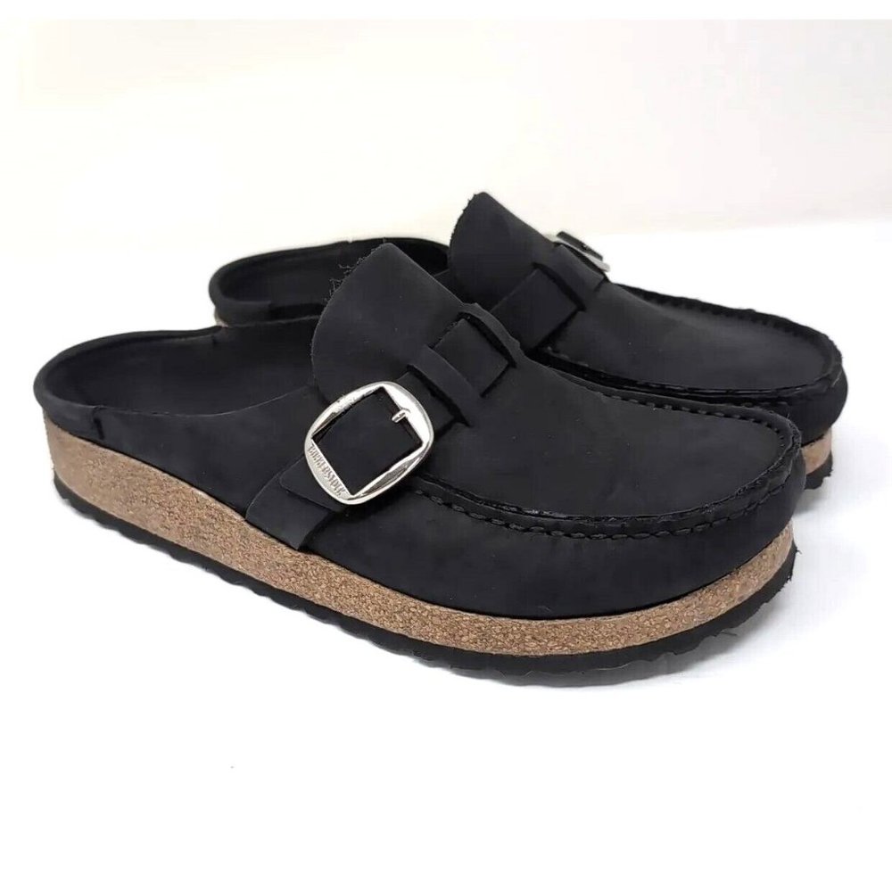 Birkenstock Buckley Oiled Leather Clog Shoe Black Womens Medium/Narrow EU 37 NEW